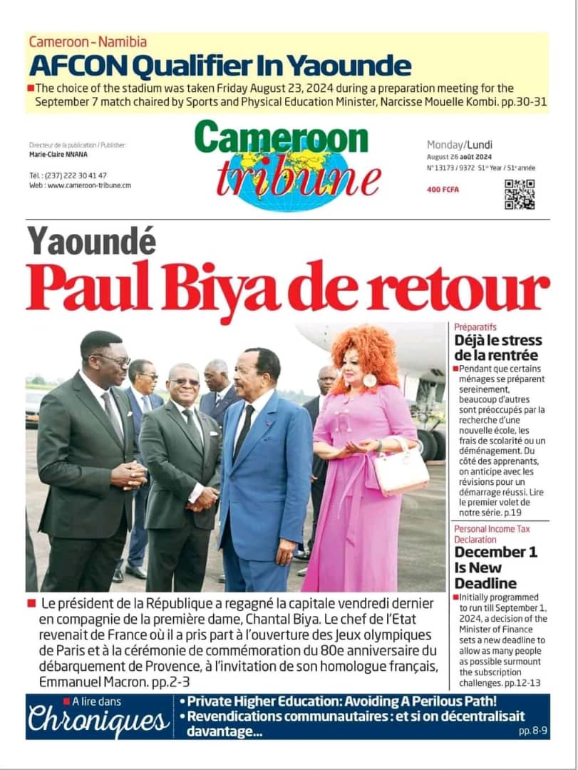 Cameroun : revue de presse du 26 août 2024