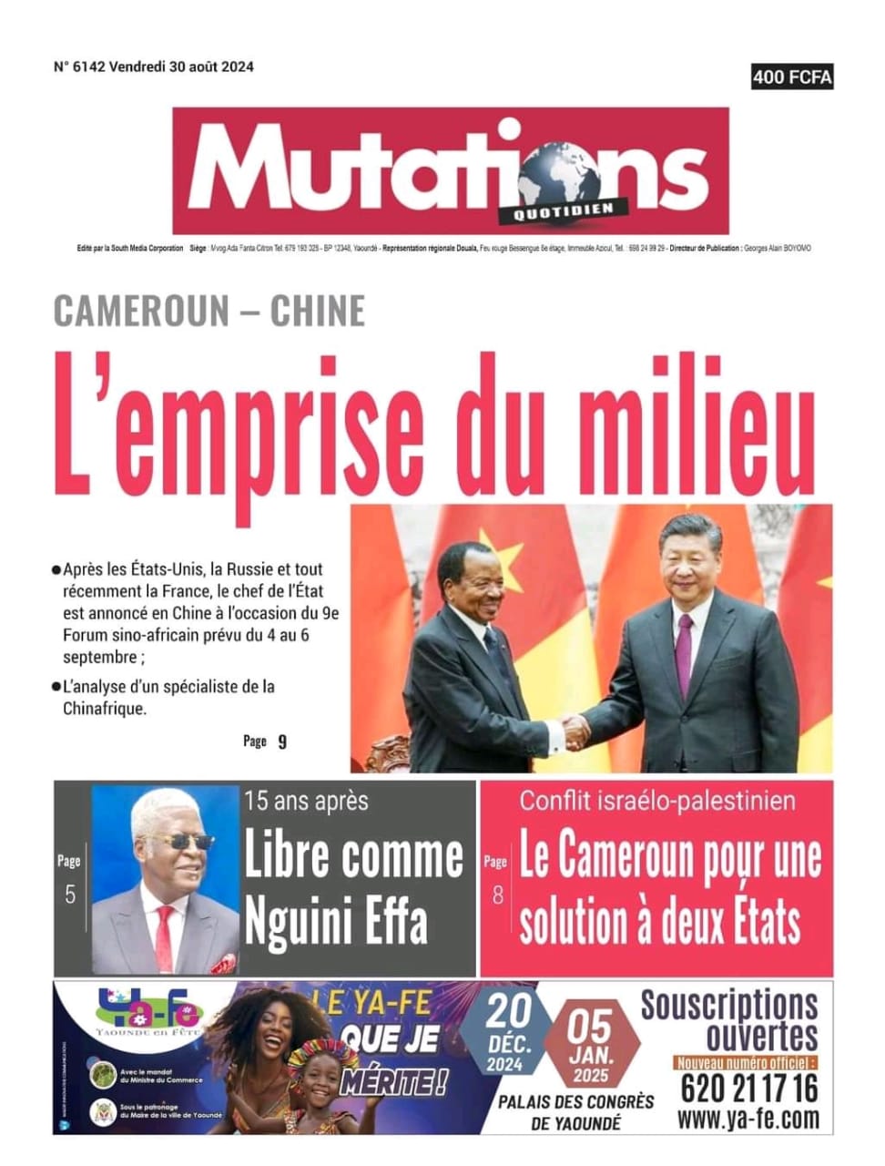 Cameroun : Revue de presse du 30 Août 2024