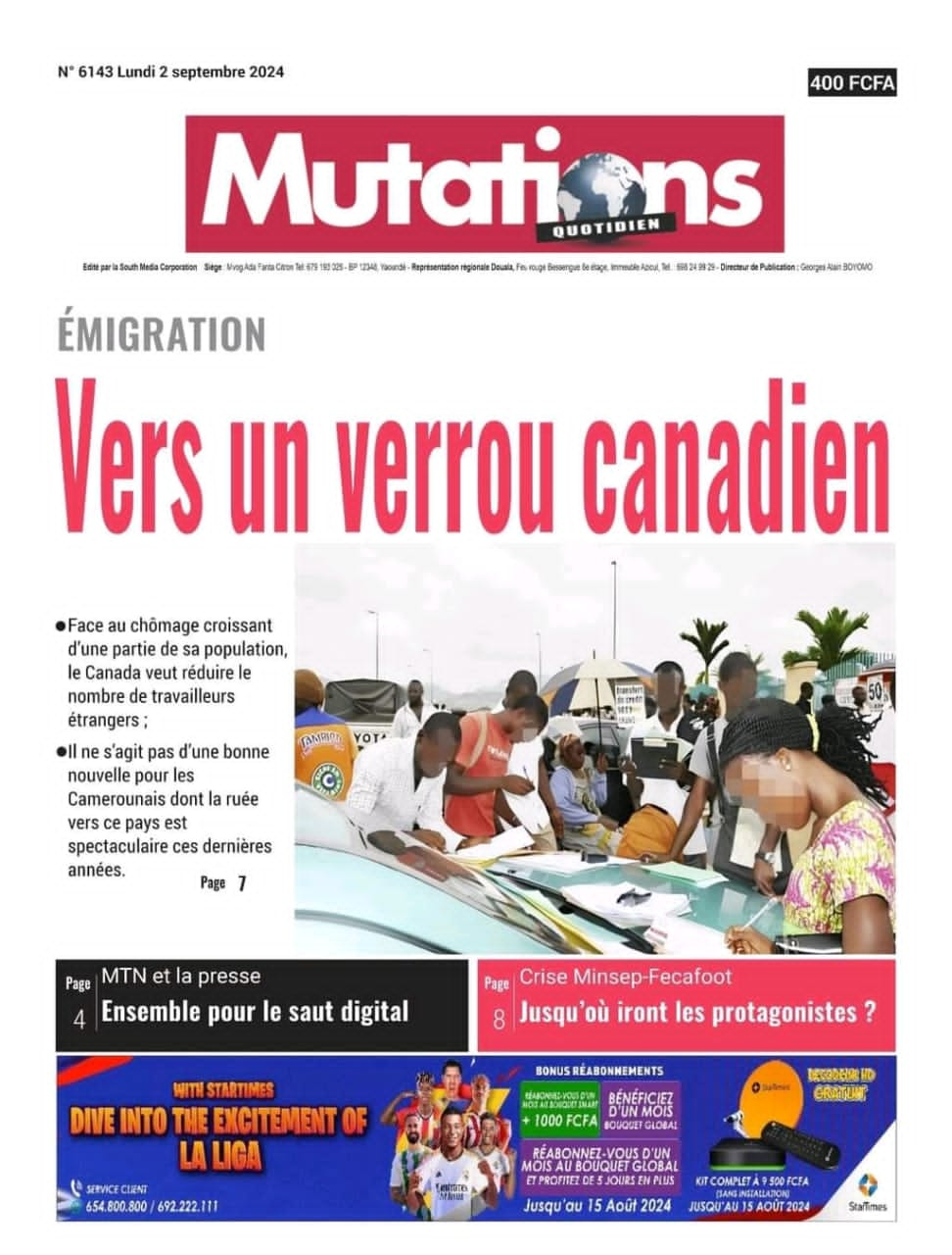 Cameroun : revue de presse du 2 septembre 2024 