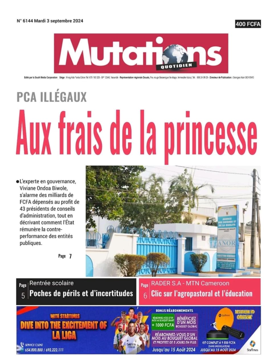 Cameroun : revue de presse du 03 septembre 2024