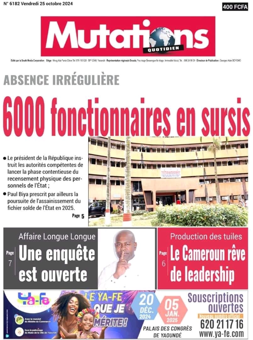 Cameroun : Revue de Presse du 25 Octobre 2024